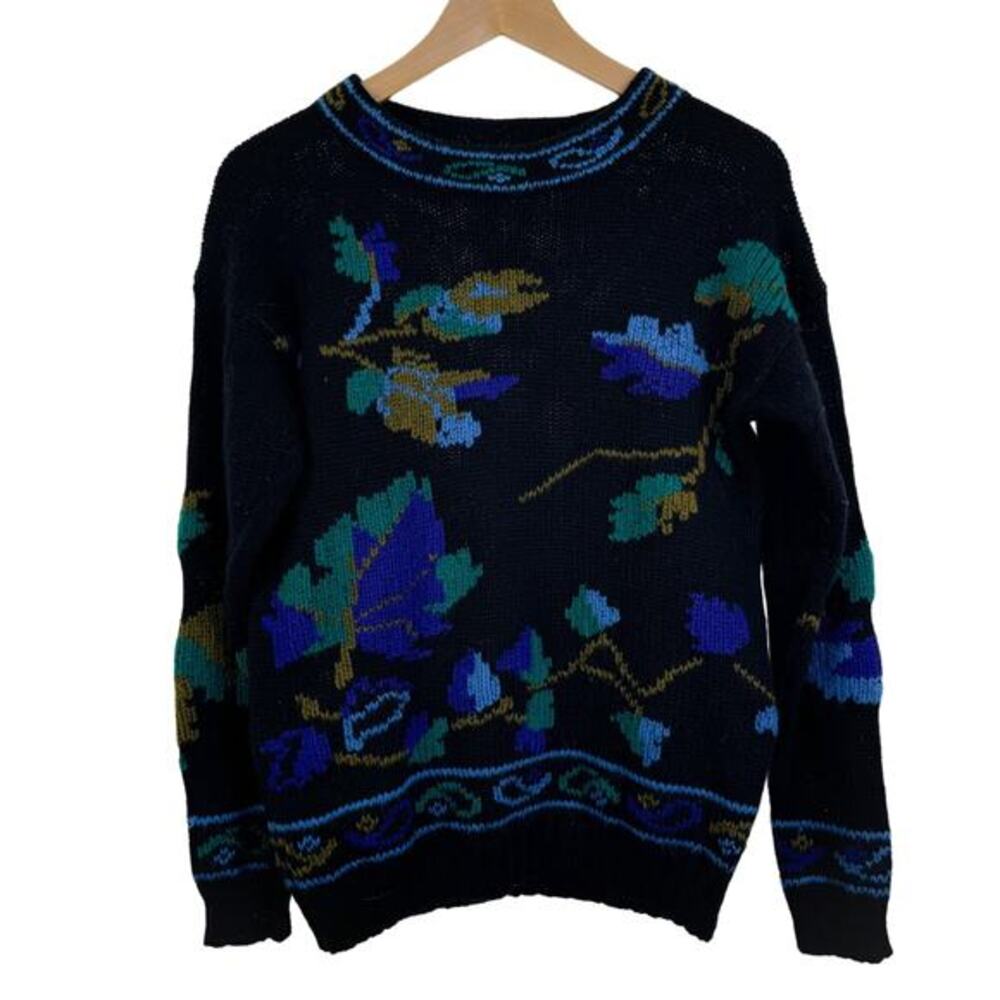Vintage Cambridge‎ Spirit 80s Wool Shetland Black Crewneck Sweater Size S